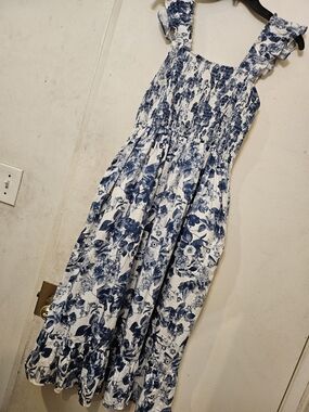 The Drop Blue & White Smocked Tank Dress